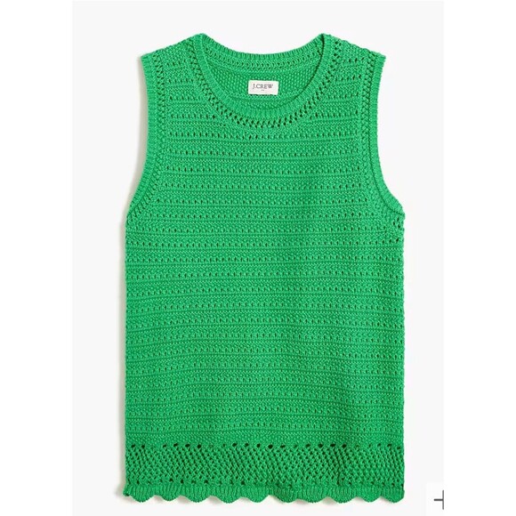 J.CREW Tops - J Crew Womens Sweater Vest XS Kelly Green Crochet Knit Boho Twee Layering School